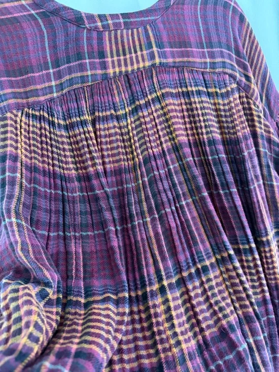 Free People Come on Over Oversized Plaid Button Down Flannel Womens Size Medium - Picture 9 of 9
